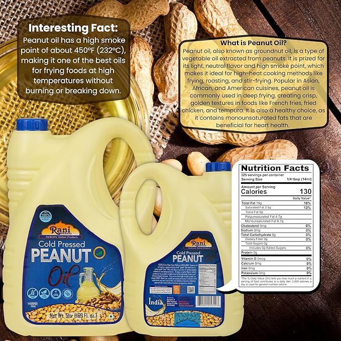 Rani Peanut Oil 169 Ounce (5 Liter) Cold Pressed | 100% Natural | NON-GMO | Kosher | Vegan | Gluten