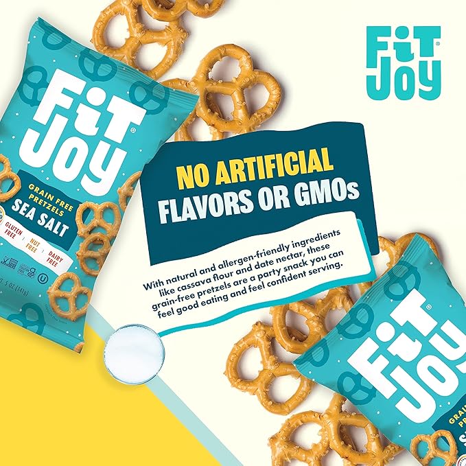 FitJoy Sea Salt Pretzels (Pack of 6, 5 Oz) - Dairy, Nut & Gluten Free Snacks - Grain Free Cassava