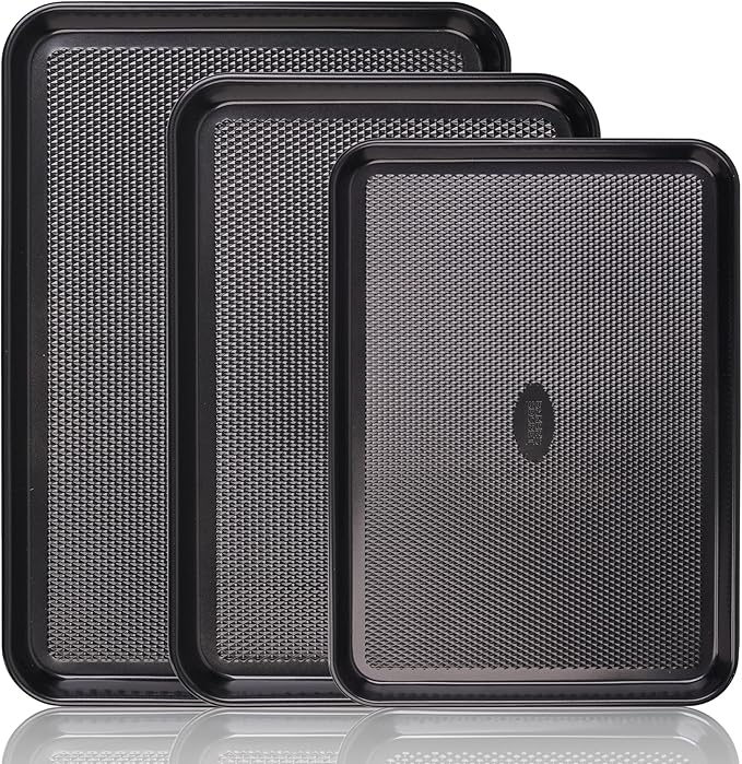 Baker's Secret Baking Sheet Pan Set, 3x Cookie Sheets for Oven, Diamond Texture Premium Air Flow