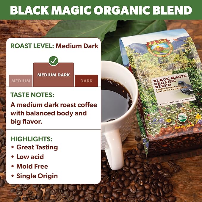 Low Acid Organic Coffee ??Whole Bean, Mold-Free & Stomach Friendly by Java Planet, Black Magic