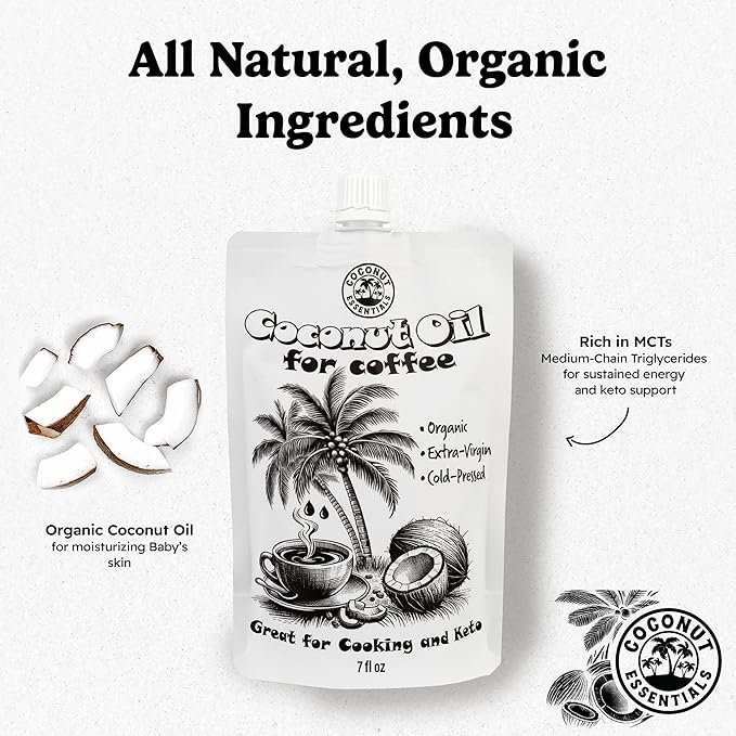 Coconut Essentials - Organic Coconut Oil for Coffee, Cold-Pressed, MCT Oil for Weight Loss, Brain &