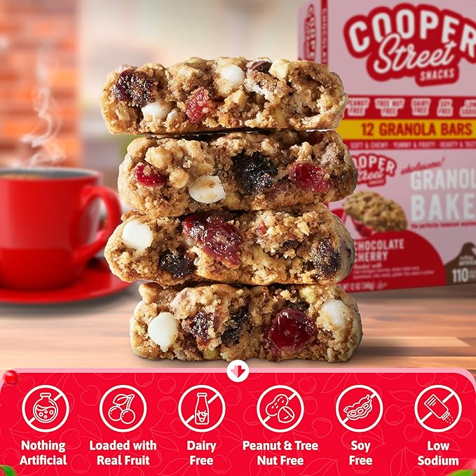 Cooper Street Chocolate Cherry Granola Bakes (24 pack) - Individually Wrapped Soft and Chewy