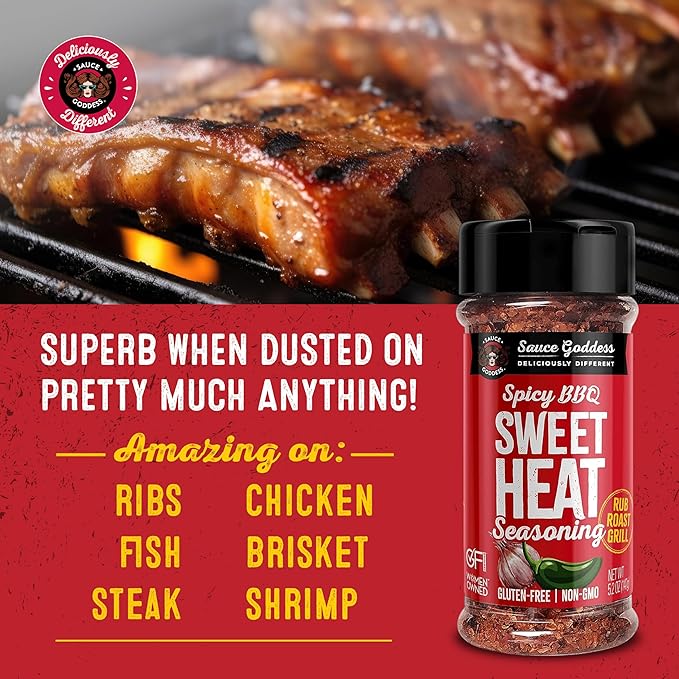 Sauce Goddess - Spicy BBQ Sweet Heat Spice Shaker - Barbeque Rub with Brown Sugar, Garlic, and