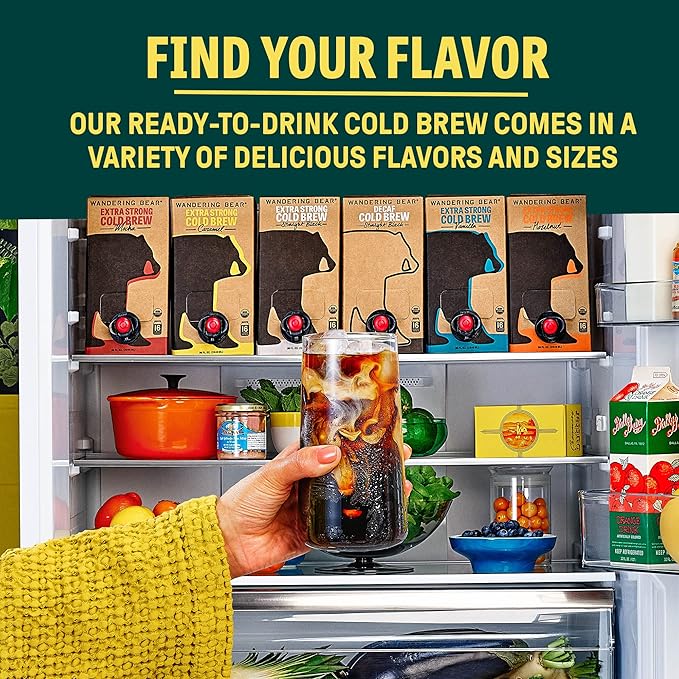 Wandering Bear Straight Black Organic Cold Brew Coffee On-the-Go, 11 fl oz, 12 pack - Extra Strong