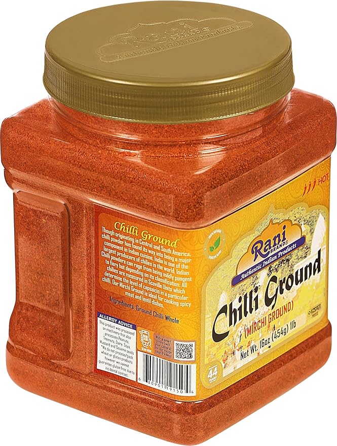 Rani Chilli Powder (Mirchi) Ground Indian Spice 16oz (1lb) 454g PET Jar ~ All Natural | Salt-Free |