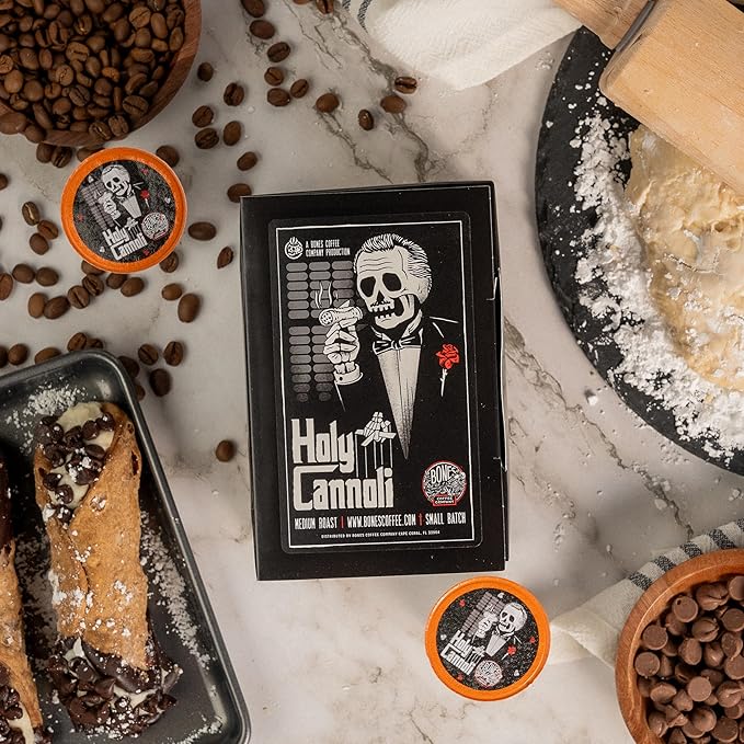 Bones Coffee Company Flavored Coffee Bones Cups Holy Cannoli Flavored Pods | 12ct Single-Serve