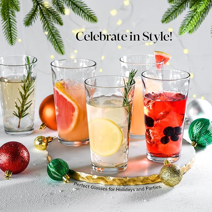 Highball Drinking Glasses Set of 10 Glass Cups by Home Essentials, 17 Oz. Glassware, for Water