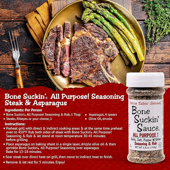 Bone Suckin' All Purpose Seasoning & Rub, Zero Calorie, Sugar Free, Gluten Free, Non GMO, No MSG