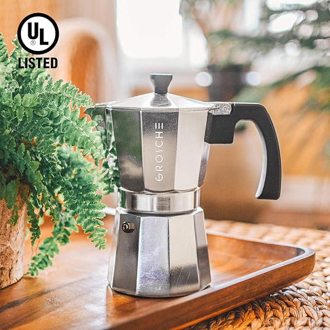 GROSCHE Milano Stovetop Espresso Maker Moka Pot 9 espresso cup, 15.2 oz, Silver Cuban Coffee Maker