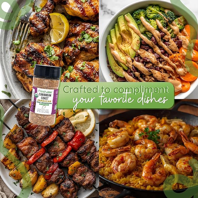 FreshJax® Organic Caribbean Jerk Seasoning ??Low Sodium 5.6 oz | Authentic Jamaican Jerk Spice