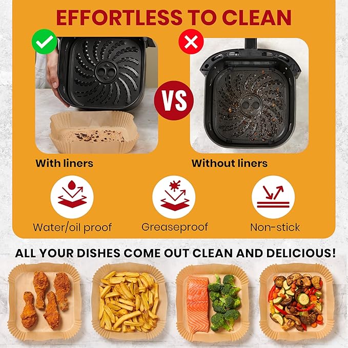 Air Fryer Paper Liners, 125Pcs Air Fryer Disposable Liners, Non-Stick and Oil Proof for Easy