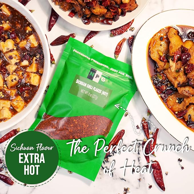 NPG Authentic Sichuan Chili Flakes 8 Ounce, Extra Hot, Szechuan Crushed Red Pepper Flake Bulk
