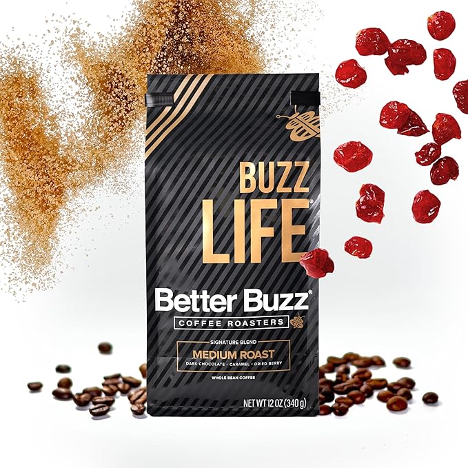 Better Buzz Life Blend (Buzz Life) Whole Bean Coffee Medium Roast, 12 Ounce (Pack of 1), Small