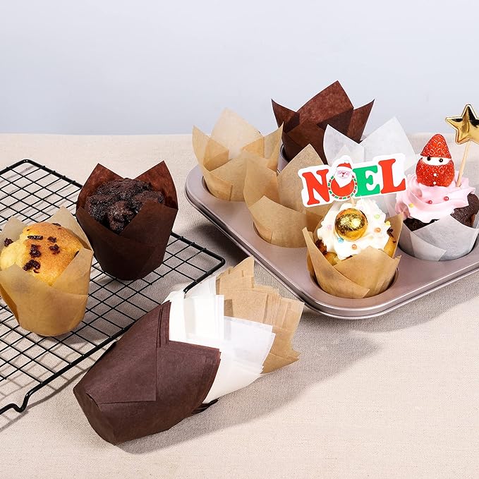 Nordic Paper 200pcs White Tulip Cupcake Liners for Baking Cups EU Parchment paper Tulip Muffin