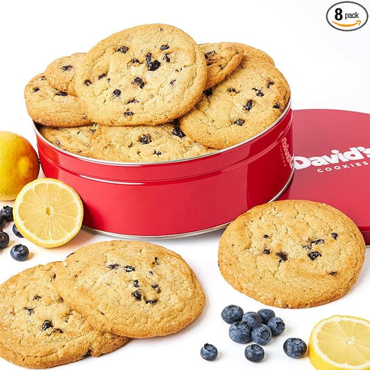 David's Cookies Fresh Baked Decadent Jumbo Lemon Gourmet Cookies – 2lb Gift Basket Tin with 8 Large