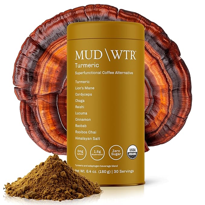 MUD\WTR Turmeric Decaf Mushroom Drink | Zero Caffeine | USDA Organic Mushroom Coffee Alternative |