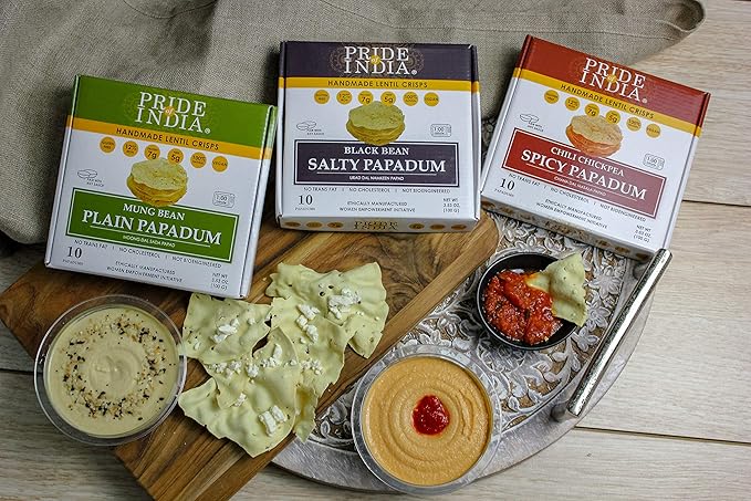 Pride Of India - Salty Black Bean Namkeen Papadum Lentil Crisp - 10 count (3.53oz - 100gm) - Lentil