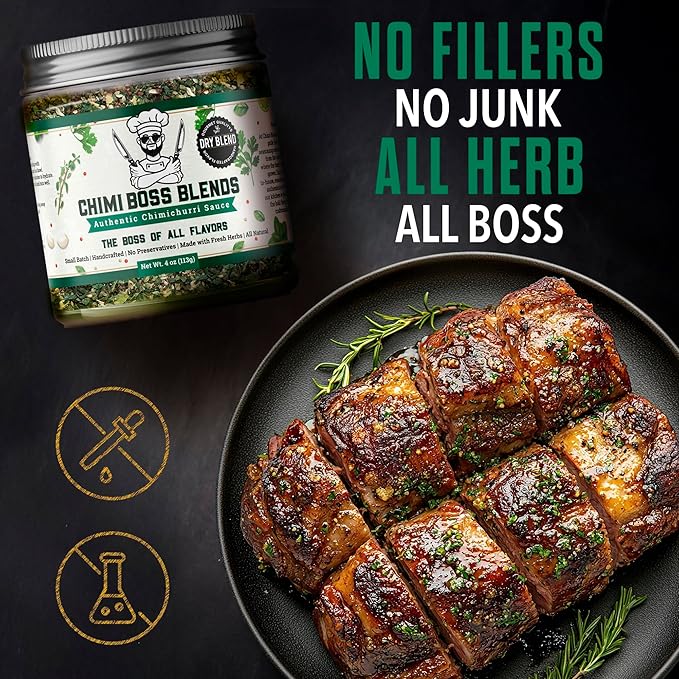 Chimi Boss Blends Chimichurri Original Dry Seasoning, 4 oz – Argentinian Herb & Garlic Rub with