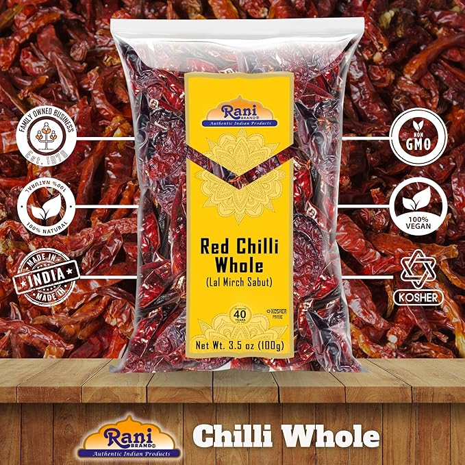 Rani Chilli Whole (Lal Mirch Sabut) 3.5oz (100g) ~ All Natural | Vegan | No Colors | Gluten