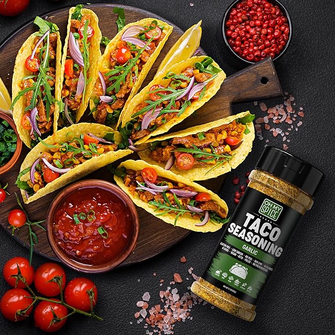 Taco Seasoning Mix Garlic Powder - Gluten Free & Low Sodium Mexican Seasoning Blend for Taco