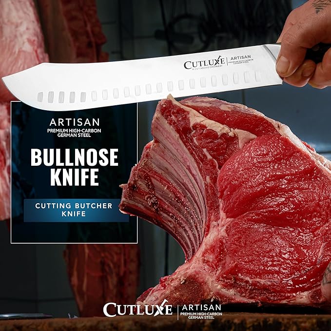 Cutluxe Butcher Knife – 10″ Bullnose Carving Knife, Forged High Carbon German Steel – Full Tang &
