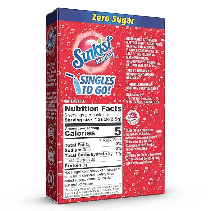 Sunkist Soda Singles To Go Drink Mix, Strawberry, 12 Boxes with 6 Packets Each - 72 Total Servings