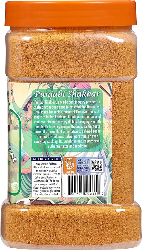Rani Punjabi Shakkar (Gur Jaggery Powder) Indian Unrefined Raw Cane Sugar 35oz (2.2lbs) 1kg PET Jar