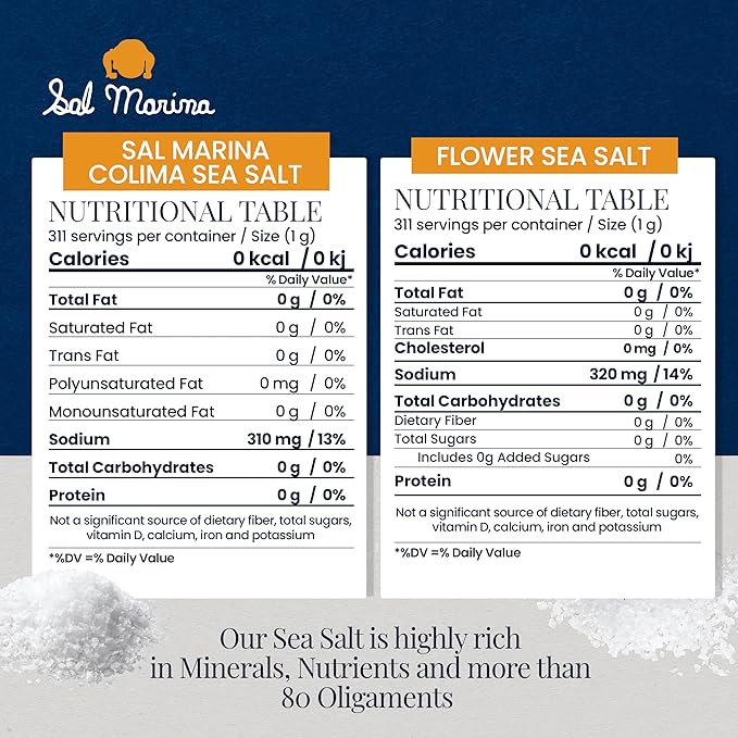 SAL MARINA | Sea Salt & Sea Salt Flower 11oz - Harvested Hand | Kosher Salt 100% Natural - Vegan