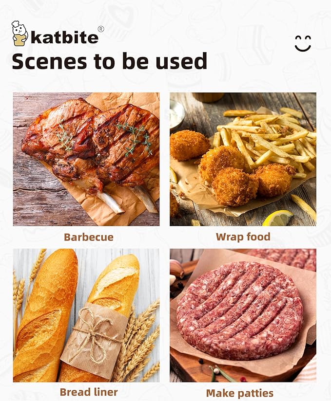 Katbite 300Pcs 6x6 Inches Patty Paper, Burger Patty Paper, Unbleached Parchment Sheets, Heavy Duty