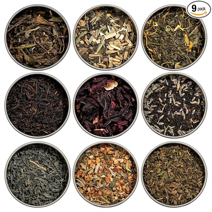 Heavenly Tea Leaves Organic Assorted 9 Loose Leaf Tea Gift Box (Approx. 90 Cups of Tea), Sampler
