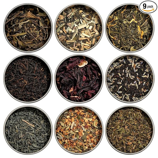 Heavenly Tea Leaves Organic Assorted 9 Loose Leaf Tea Gift Box (Approx. 90 Cups of Tea), Sampler