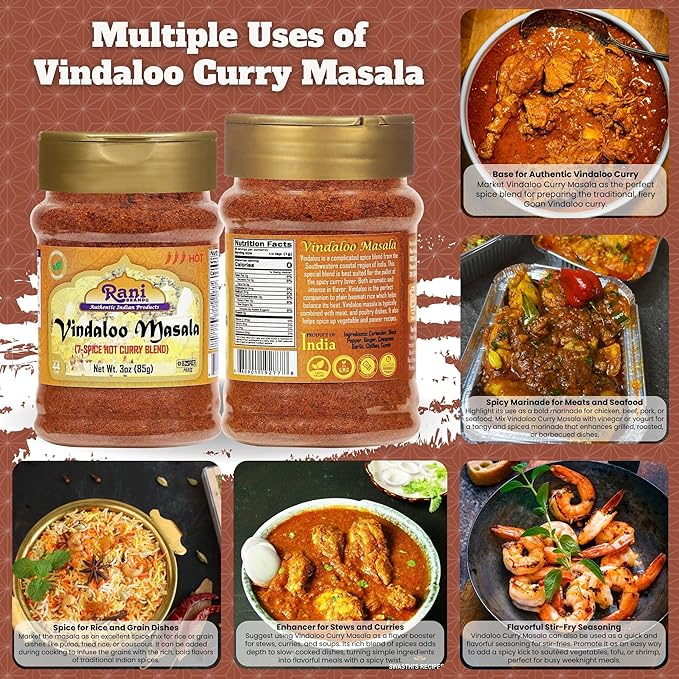 Rani Vindaloo Curry Masala Indian Spice Blend 3oz (85g) PET Jar ~ All Natural | Salt Free | Vegan |