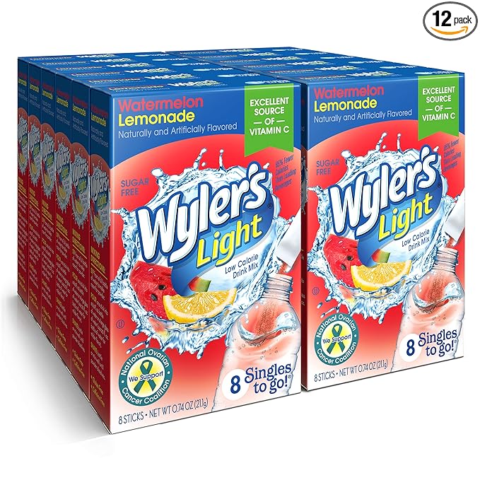 Wyler's Light Singles To Go Powder Packets, Water Drink Mix, Watermelon Lemonade, 96 Servings, 8