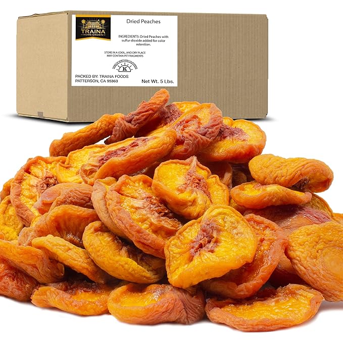 Traina Home Grown California Extra Fancy Sun Dried Peach Halves - Healthy, No Sugar Added, Non GMO