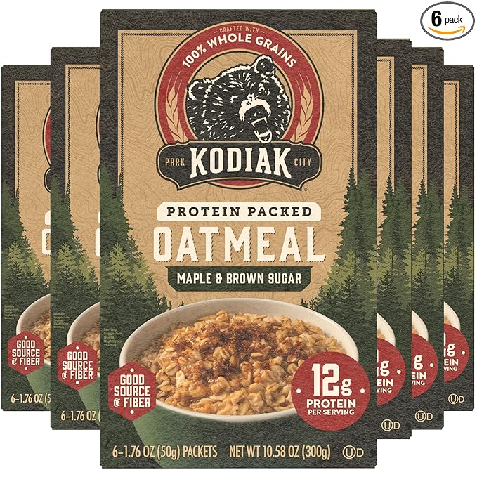 Kodiak Instant Oatmeal Packets, Maple Brown Sugar, High Protein,100% Whole Grains, 6 boxes with 6