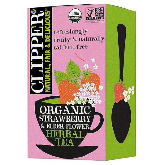 Clipper Tea Strawberry & Elderflower Herbal Tea ??Caffeine Free, USDA Organic, Great Hot or Iced