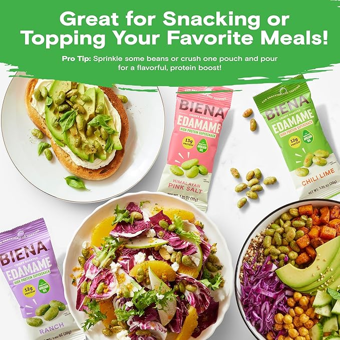 Biena Crispy Roasted Edamame Beans Snack ??High Protein Low Carb Snack for Adults & Kids, 12g-13g