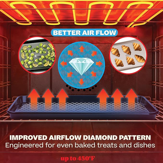 Baker's Secret Baking Sheets Non Stick, 3x Cookie Sheets for Oven, Diamond Texture Premium Air