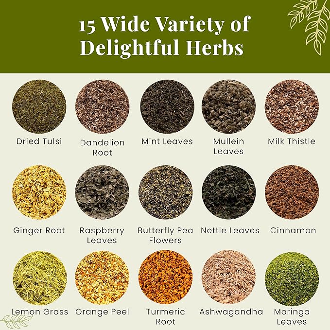 Assorted Loose Leaf Tea | 15 Delightful Herbs | Upto 900 Servings | 100% Raw & Natural | Add Health