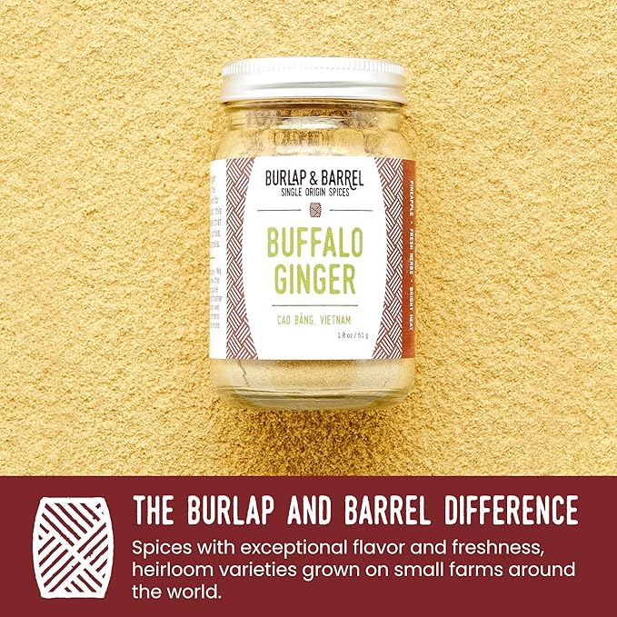 Burlap & Barrel Buffalo Ginger - Spicy, Fruity and Intense Heirloom Ginger Powder with a Bite - Add