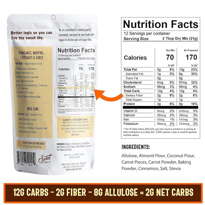 Sweet Logic Keto Baking Mix - Carrot Cake - Gluten-Free - Dairy Free - Diabetic-Friendly - High