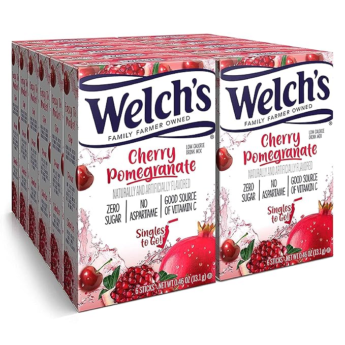 Welch's Singles To Go Water Drink Mix - Cherry Pomegranate Powder Stick Packets (12 Boxes with 6