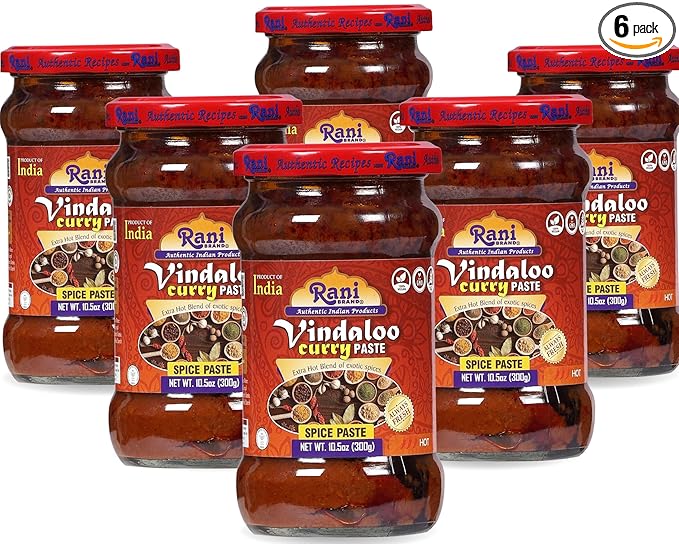 Rani Vindaloo Curry Cooking Spice Paste, Hot! 10.5oz (300g) Glass Jar, Pack of 5+1 FREE ~ No Colors