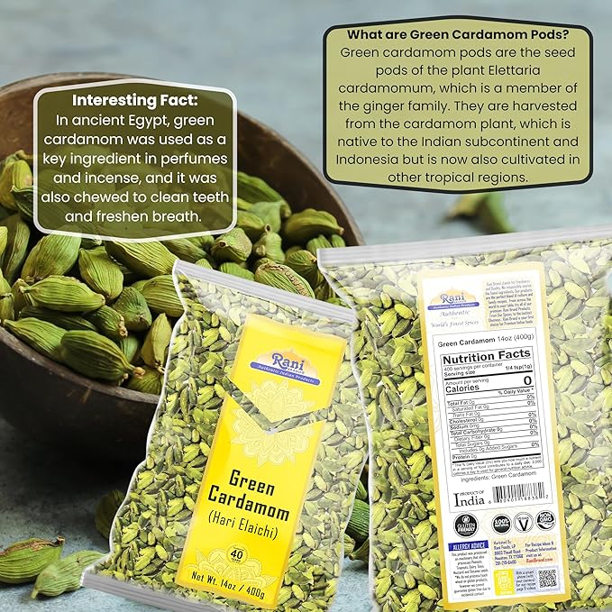 Rani Green Cardamom Pods Spice (Hari Elachi) 14oz (400g) ~ All Natural | Vegan | Gluten Friendly |