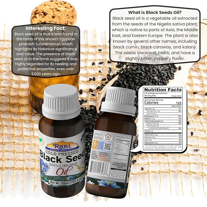 Rani Pure Black Seed (Nigella, Kalonji) Oil 1.69 Fl oz (50ml) Cold Pressed ~ 100% Cholesterol Free