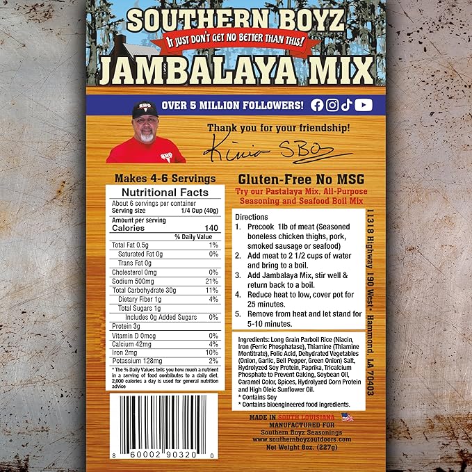 Southern Boyz Seasonings Jambalaya Mix With Rice, 8 Ounce Bag (No MSG, Gluten-Free Blend - Makes