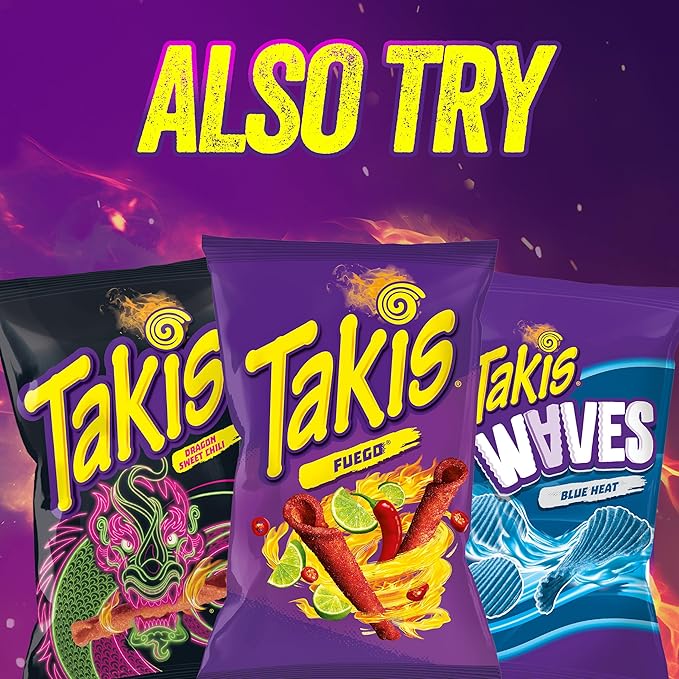 Takis Blue Heat Mini 25 pc / 1.23 oz Bite Size Multipack, Hot Chili Pepper Flavored Extreme Spicy