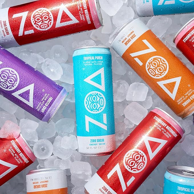 ZOA Zero Sugar Energy Drinks, White Peach - Sugar Free with Electrolytes, Healthy Vitamin C, Amino