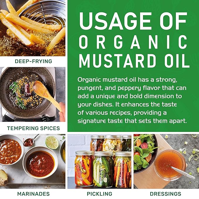 Jiva Organics Organic Mustard Oil 1 Liter Bottle (33.8 Ounce) - Non-GMO, Premium, Cold Pressed