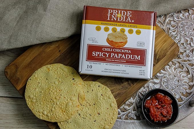 Pride Of India - Spicy Chickpea Masala Papadum Lentil Crisp, 10 count (3.53oz - 100gm)